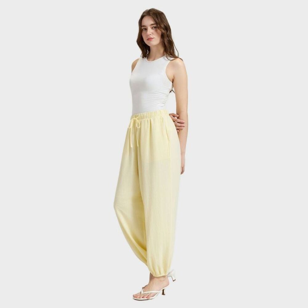 Women's Mid-Rise Linen Blend Balloon Pants - A New Day Lemon Yellow L